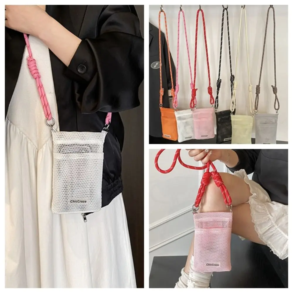 Cute Korean Style Nylon Mesh Bag Purse Solid Color Nylon Shoulder Bag Wallet Bags Crossbody Bag Mobile Phone Bag Outdoor