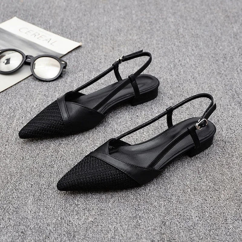 Women\'s Summer Sandals Luxury Elegant Casual For Women Trend 2024 Comfortable Barefoot Black Outdoor Low Heels Pointed Toe Shoes