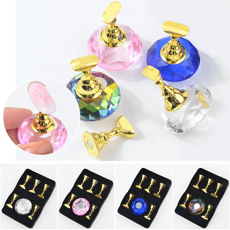 Crystal Nail Art Practice Display Stand Checkerboard False Nail Holder UV Gel Polish Showing Shelf DIY Metal Alloy