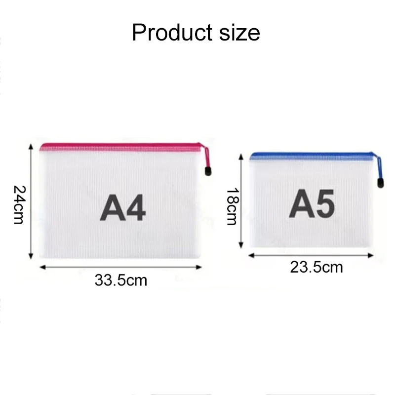 5/20PCS A4/A5 Mesh Zipper Pouch Bags Clear & Colored Document Organizer File Folders with Zipper for School Travel Storage TMZ view 2
