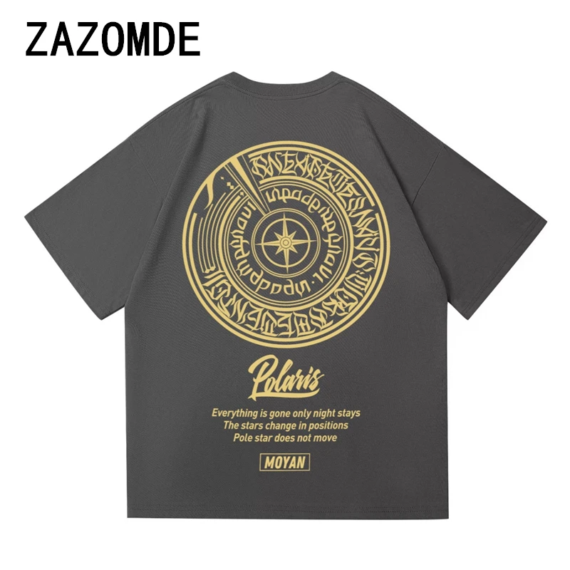 ZAZOMDE 260GSM Cotton T Shirt Men Hip Hop Streetwear Harajuku Summer Cotton T-Shirts Oversized Short Sleeve Print Tops Tees 5XL