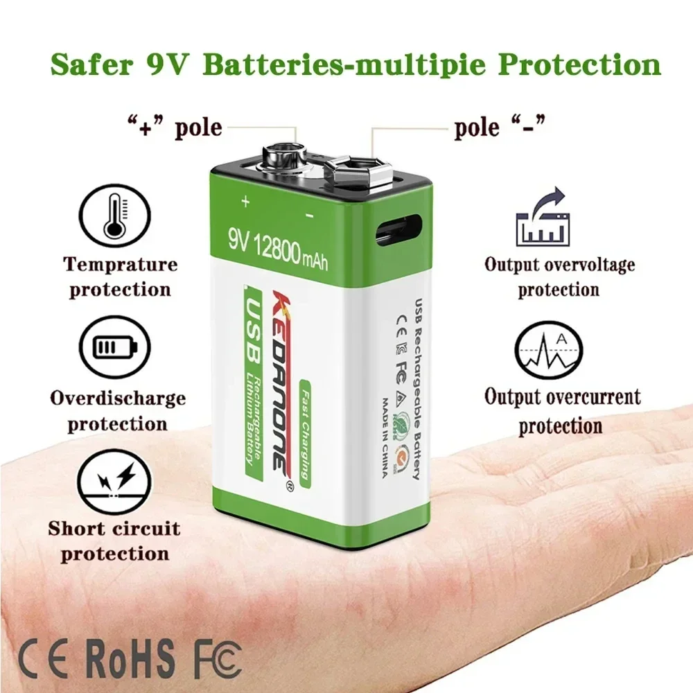 New 9V Rechargeable Battery 12800mAh Micro USB Lithium Batteries for Multimeter Microphone Toy Remote Control KTV Li-ion Battery