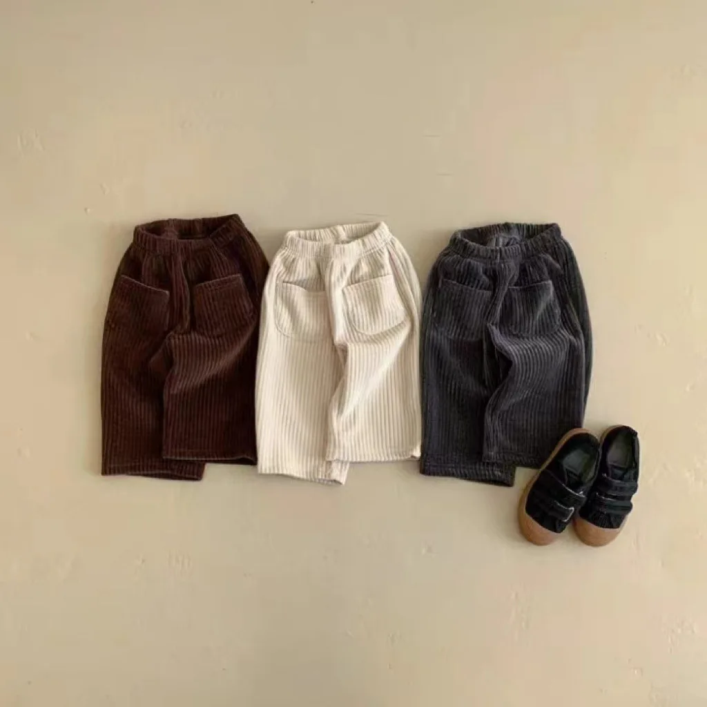 

2025 Winter New Baby Corduroy Trousers Solid Loose Boys Thick Casual Pants Infant Girls Warm Pants Fashion Toddler Clothes