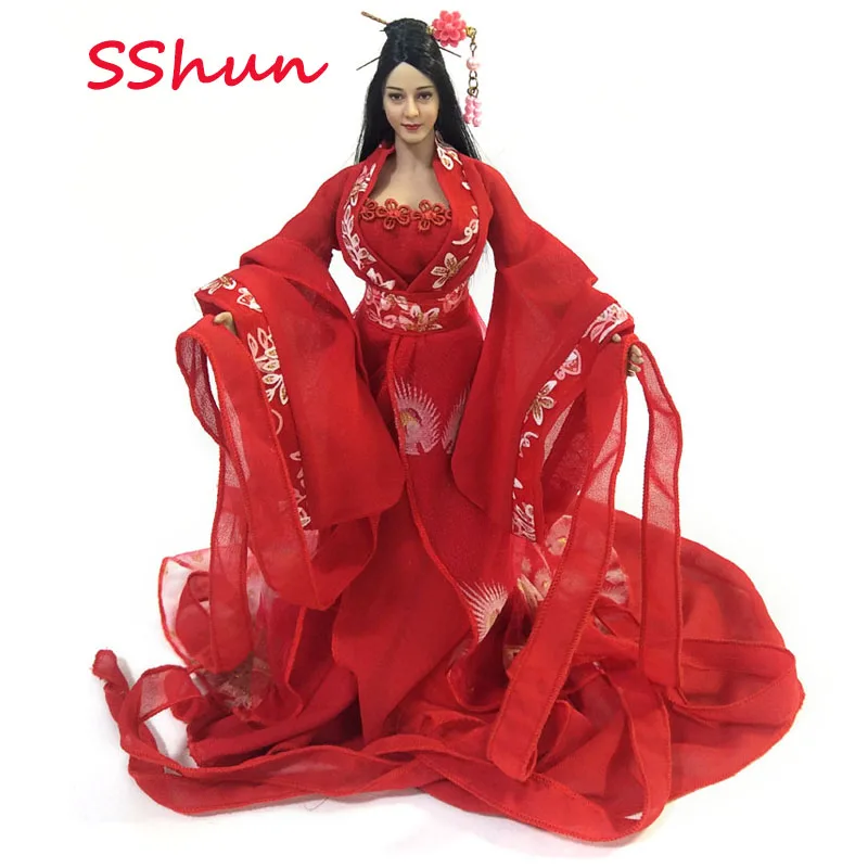 1/6 Scale Female Ancient female soldier costume red embroidered dress Model For 12'' Action Figure steel-bone breasts