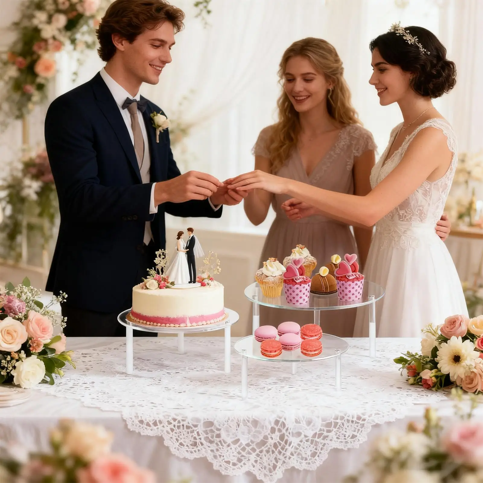 

Cake Stand Set 3 Pieces Serving Dessert Display Holder Acrylic Birthday Cake Stands Set For Table Decor Food Candy Cookie