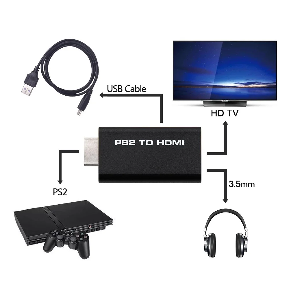 Compatible Ps2 Audio Video Av Converter Adapter For Hdmi Cable Video Video Game Tv Monitor-Fast Delivery to All Brazil