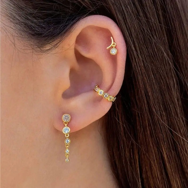 925 Sterling Silver Needle Colorful Crystal Round Stud Earrings For Women Exquisite Long Chain Pendant Earrings Luxury Jewelry - Image 6