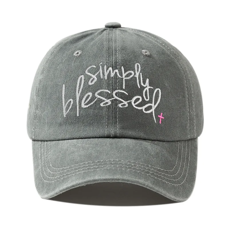 Simple Blessings Embroidered Baseball Hat Washed Old Solid Color Dad Hat Adjustable Sun Hat for Men and Women