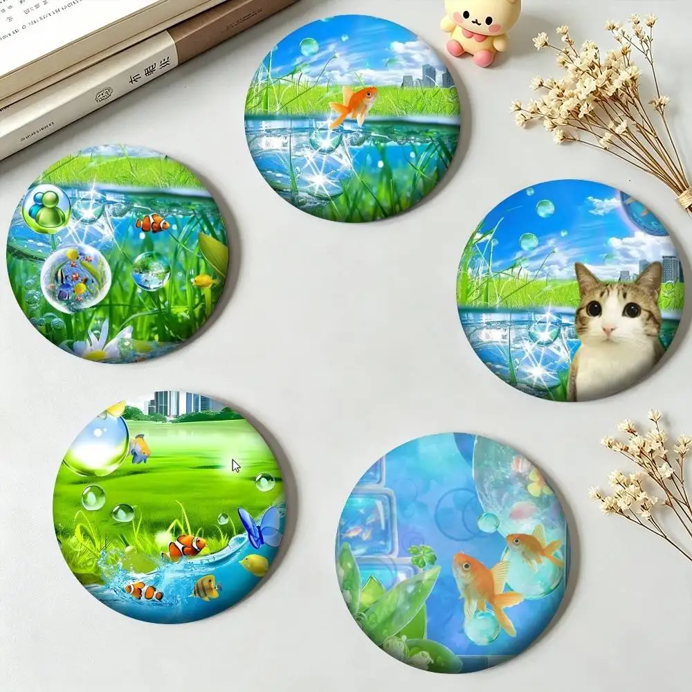 F-Frutiger Aero Glossy Glass Nostalgic Y2K Tech Nature  25 32 44 58 75mm Badges Personalized Round Brooches Pins Accessory Gift