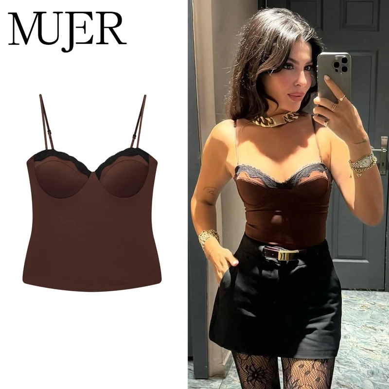 MUJER Lace Corset Top Woman Sexy Camisole Crop Top Women Sleeveless Bustier Tops for Women Streetwear Slip Backless Women's Tops