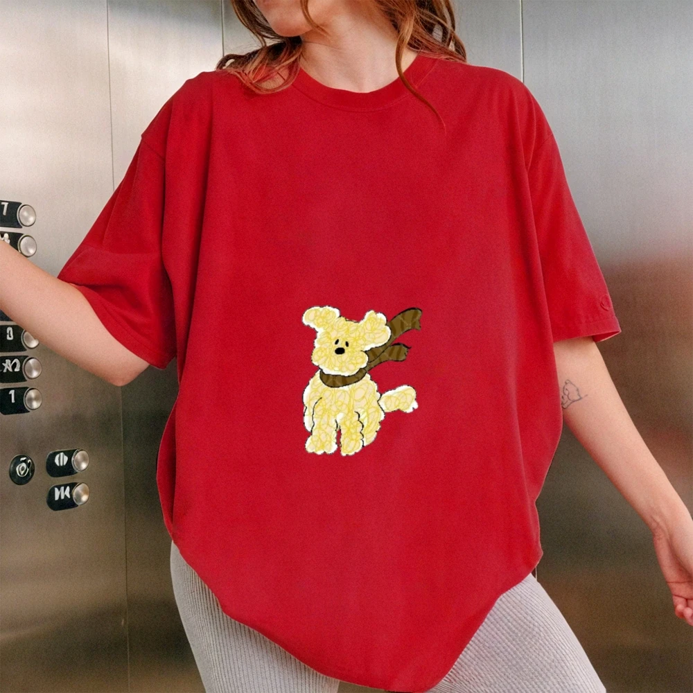 

Хлопковая футболка Cutecore Y2K, желтый шарф с рисунком собаки, милый графический шарф, белый, большой размер, удобный, повседневный стиль, модный комфорт