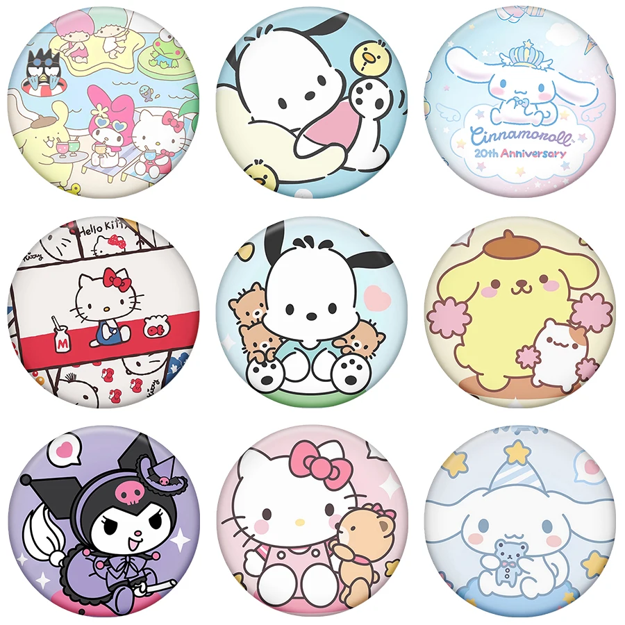 Anime Cinnamoroll Pochacco Knopf Pin Hallo Kitty Cartoon Figur Kuromi Abzeichen für Tasche Mode Cosplay Kostüm Revers Brosche Geschenke