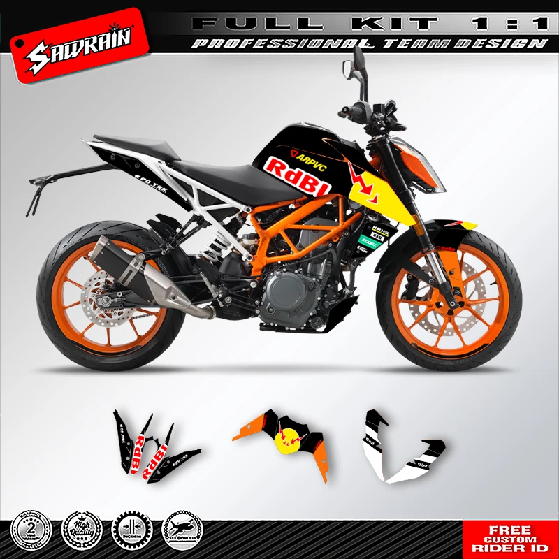 Sawrain Motorcycle Graphics Backgrounds Decals Stickers Kit  Number Name Custom For KTM DUKE 125 390 2017 2018 2019 2020 004