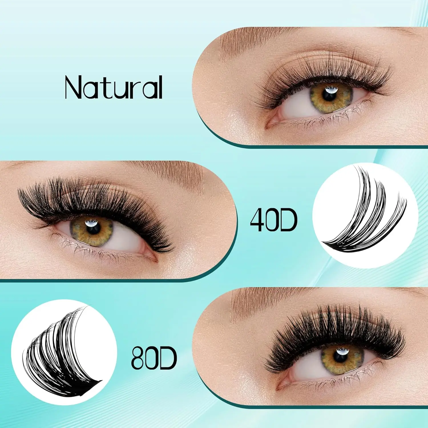 Eyelash Extension Kit with Thick Curl Fluffy Clusters, Lash Bond, Seal & Tweezers (80P-10-18mm)