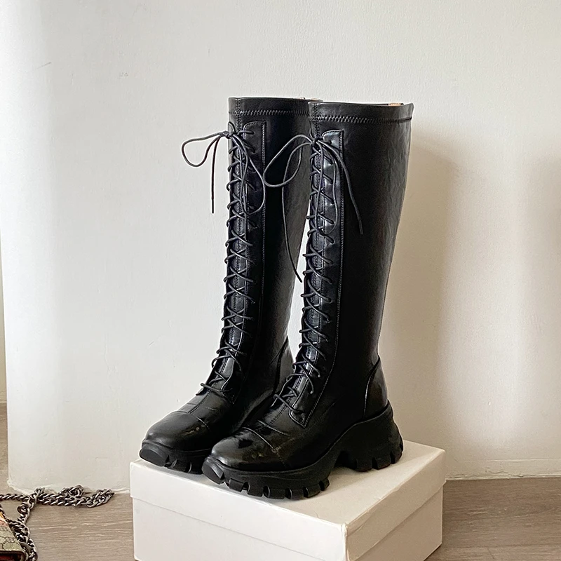 أحذية نسائية لخريف وشتاء 2025 جديدة سوداء طويلة من الصوف أحذية فارس أحذية البضائع #2