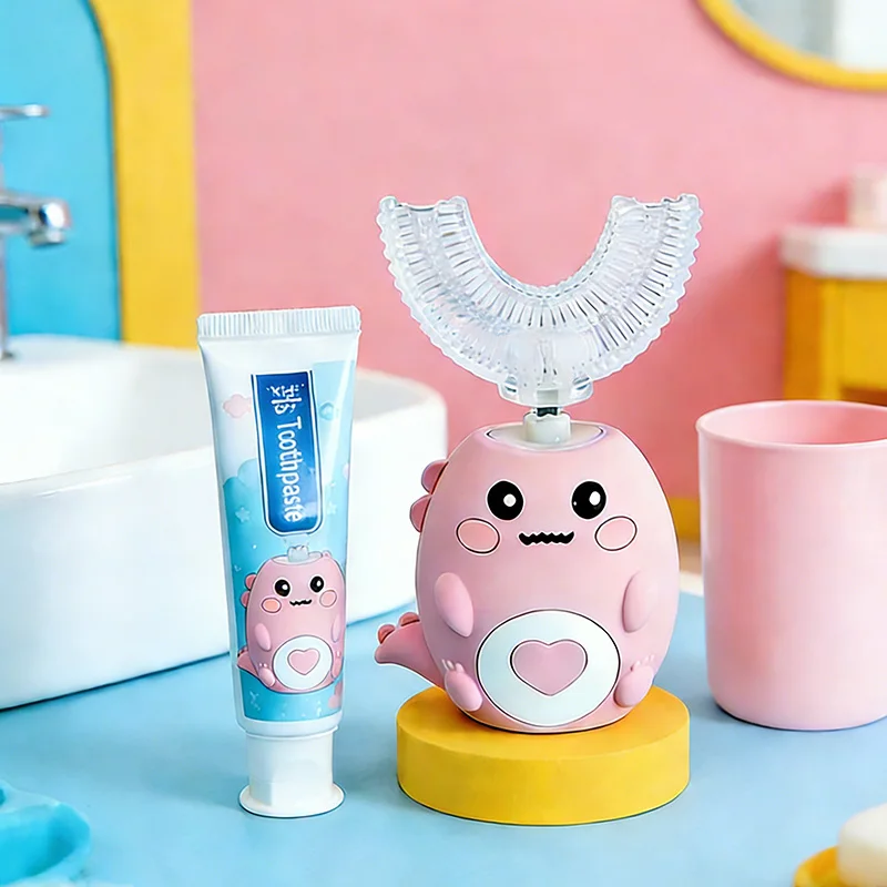 Kids 360 U Shape Electric Toothbrush Cartoon Silicone Soft Bristle USB Rechargeable Oral Care Travel Home Gift Children