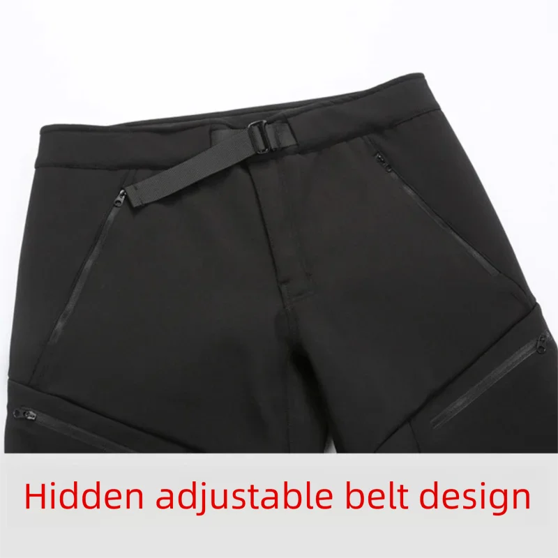 メンズオールウェザー ソフトシェルパンツ - 防風/撥水ハイキングパンツ（一体型ベルト＆フリース裏地付き）（4方向ストレッチ）