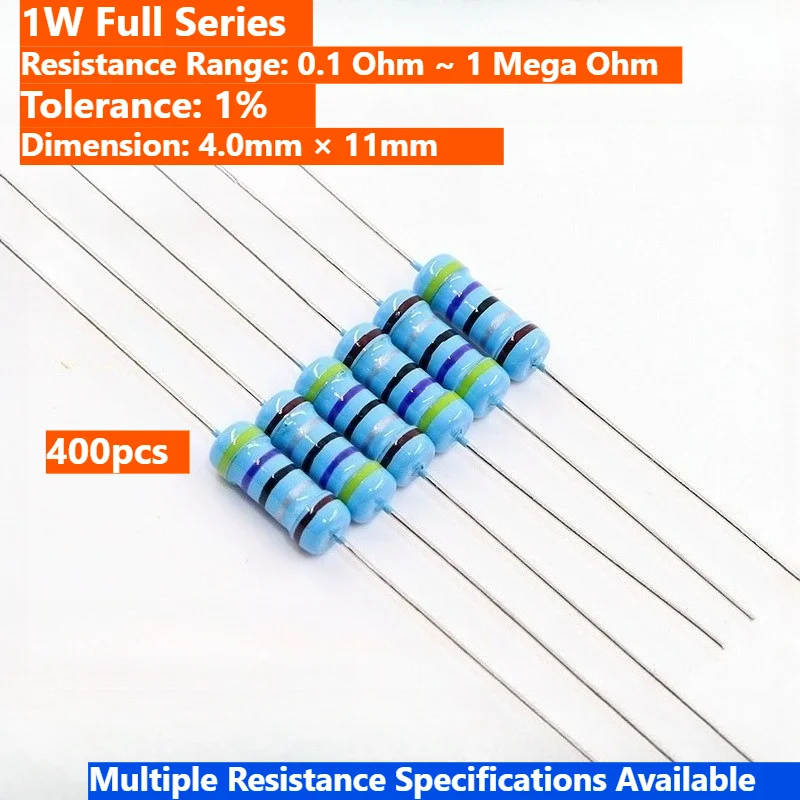 1w-金属皮膜抵抗器キット-400個-1-許容誤差-1r-1m-オーム-5バンド-arduino電子プロジェクト用