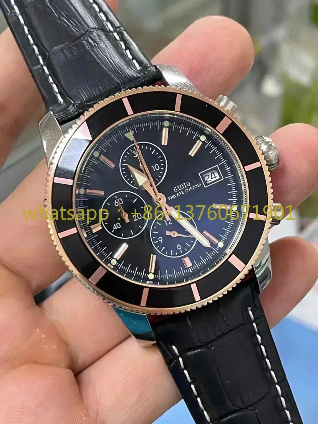 Luxury New Mens Quartz Chronograph Watch Stainless Steel Bracelet Black Blue Leather Luminous Sport Watches