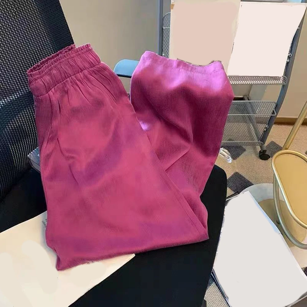 

2024 Summer Thin Womens Casual Pants with Cool Acetate Satin Straight Loose Drape Design for Spring and Autumn