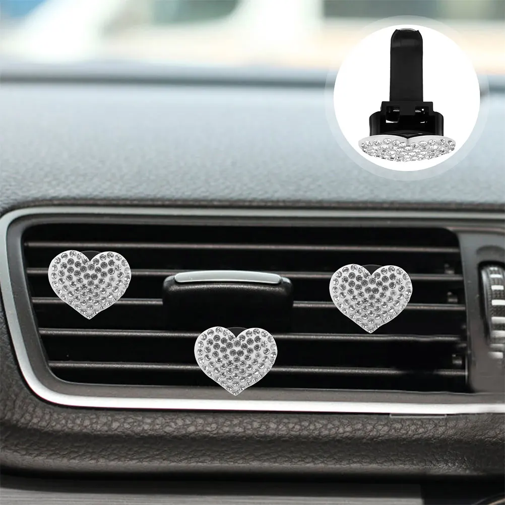 

3pcs Heart Air Clips Rhinestone Glitter Crystal Vent Decor Freshener Holder Bling Accessories For Women Air Freshener Clip Car
