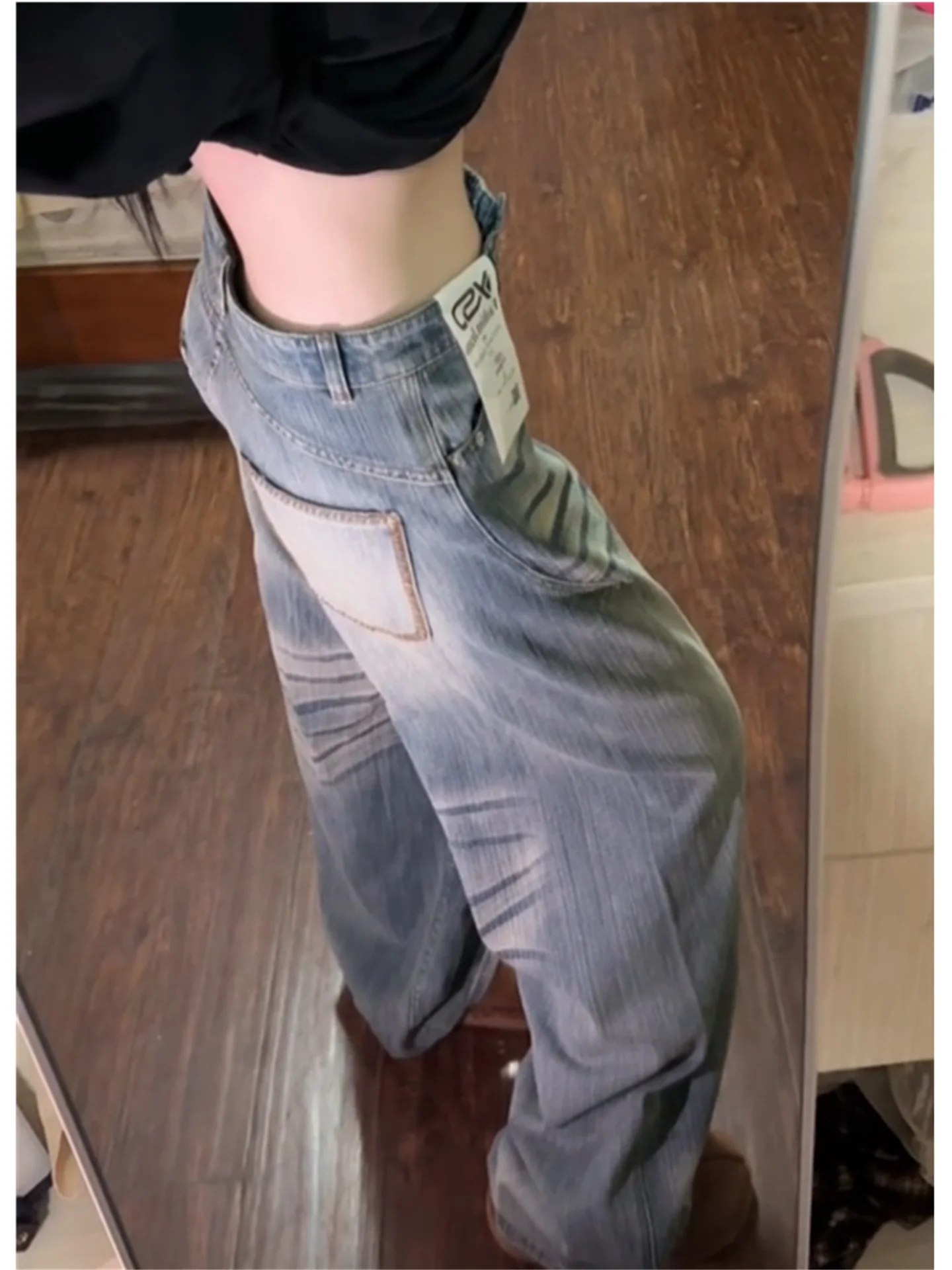 

Американские винтажные джинсы с изогнутым кроем, женские, свободные, зауженные, удлиненные, широкие брюки, весенние, повседневные, из хлопка, с естественной талией