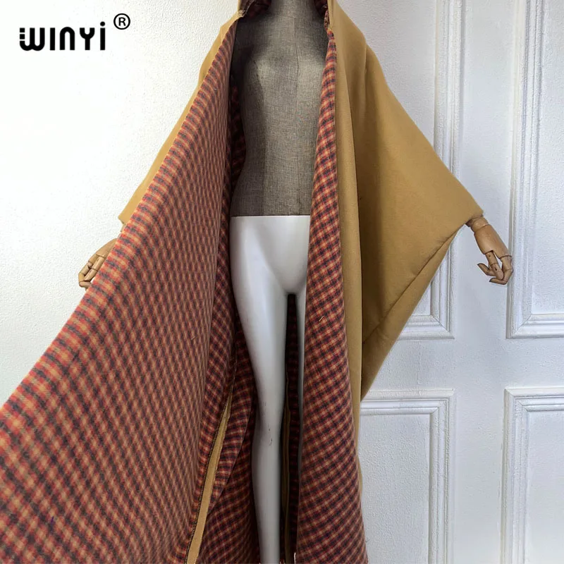 WINYI Winter coat outfits Women high quality dress print Thick Warm Female kaftan cardigan dress Hooded mop coat fashion Abaya