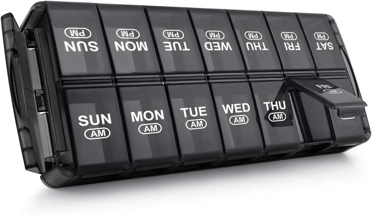 

Weekly Pill Organizer 7 Day 2 Times a Day, Large Daily Pill Box AM PM, Extra Capacity for Vitamins, Easy Open and Clean