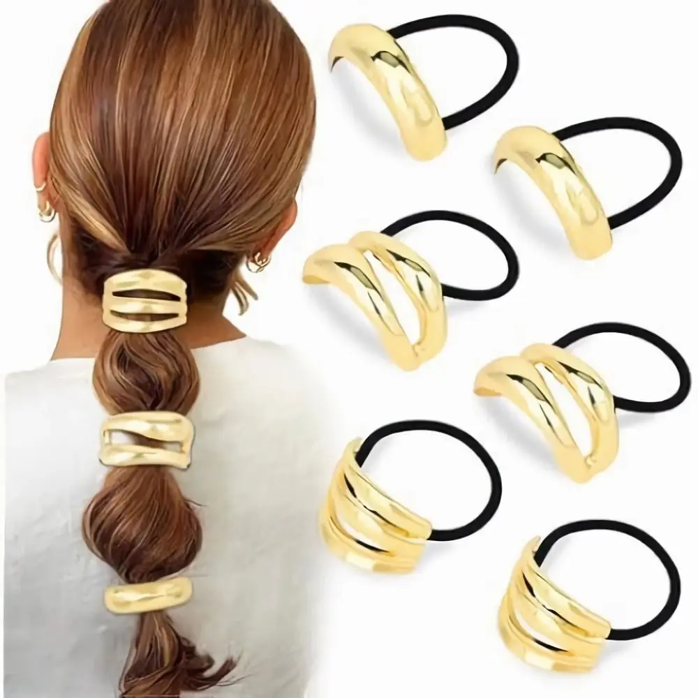 

Classic Irregular Geometric Charms Hair Ties Gold Silver Metal Ponytail Holder Hair Cuff Rope Women Girls Elastic Rubber Band