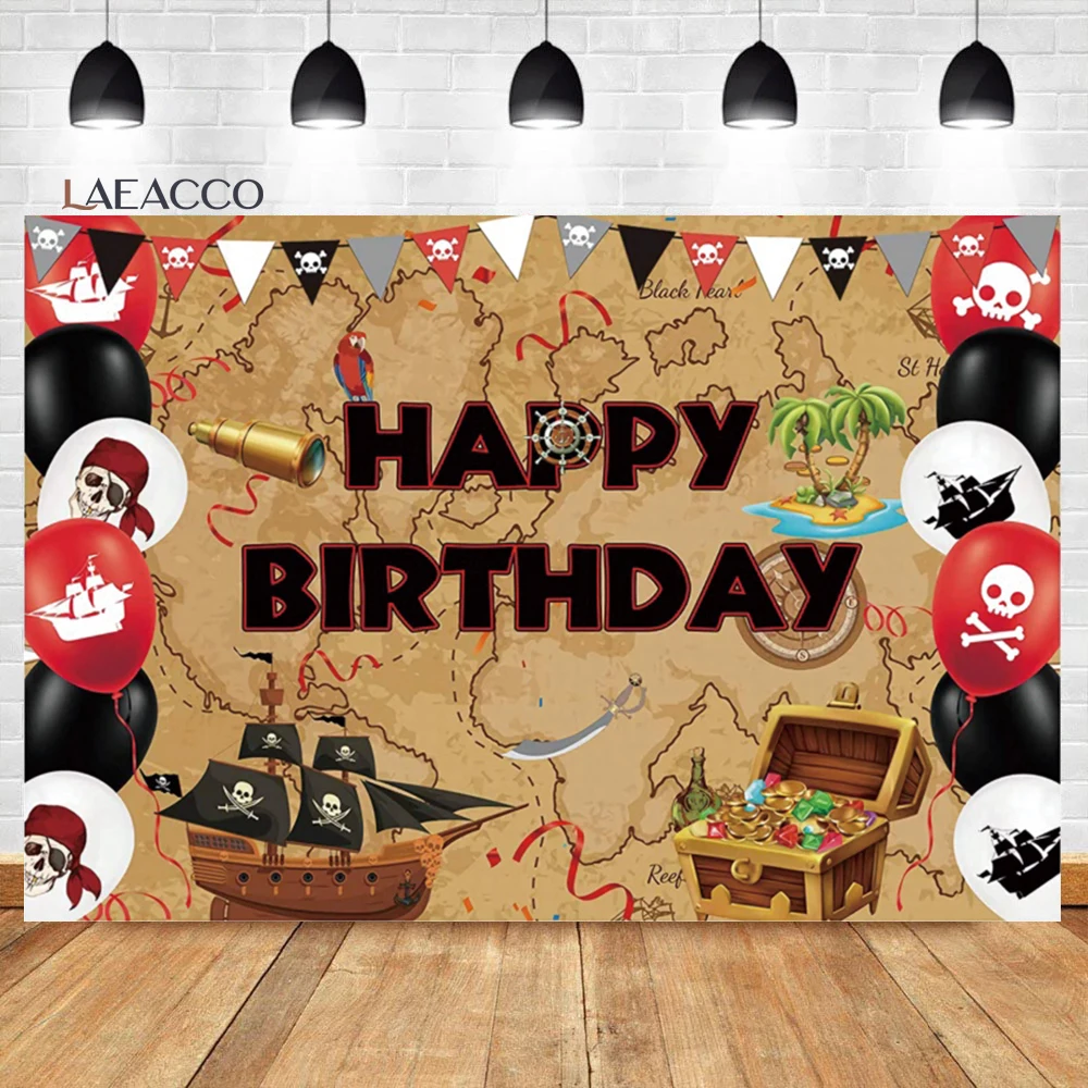 Barco Pirata Calavera isla mapa Grunge antiguo, navegación temática, fiesta de cumpleaños, fotófono, fondos de fotografía, accesorios de fotografía