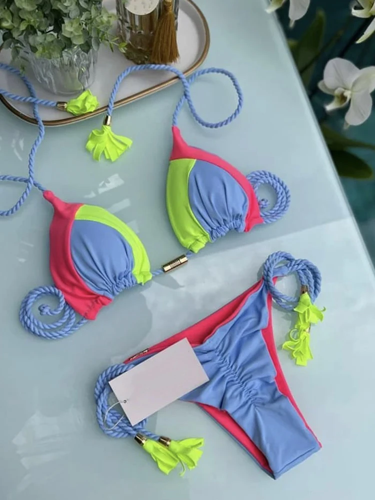 2023 seksowne stroje kąpielowe specjalne splecione tkaniny 2 sztuki zestaw bikini damski strój kąpielowy Push Up Biquini brazylijski kostium