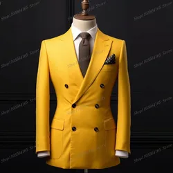 New Yellow Men Blazer Business Formal Office Coat Casual Work Prom Single Jacket Wedding Party Fashion Male Suit