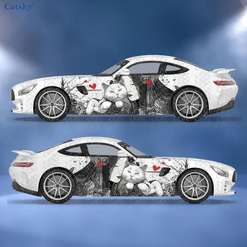 

Japanese Geisha and Cat Car Vinyl Wraps Decal Self-adhesive PVC Sticker Suitable for Trucks SUV Decoration Auto Accessories Gift
