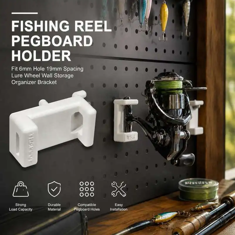 6mm Hole 19mm Pitch Pegboard Fishing Spinning Reel Rack Lure Angling Wheel Wall Mount Storage Holder