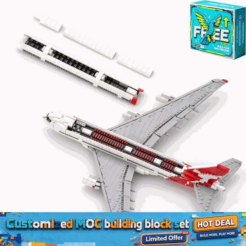 3573Pcs Large Passenger Airliner Building Blocks White Red Jumbo Jet Plane 1 100 Scale Aviation Display Assembly Model Gift