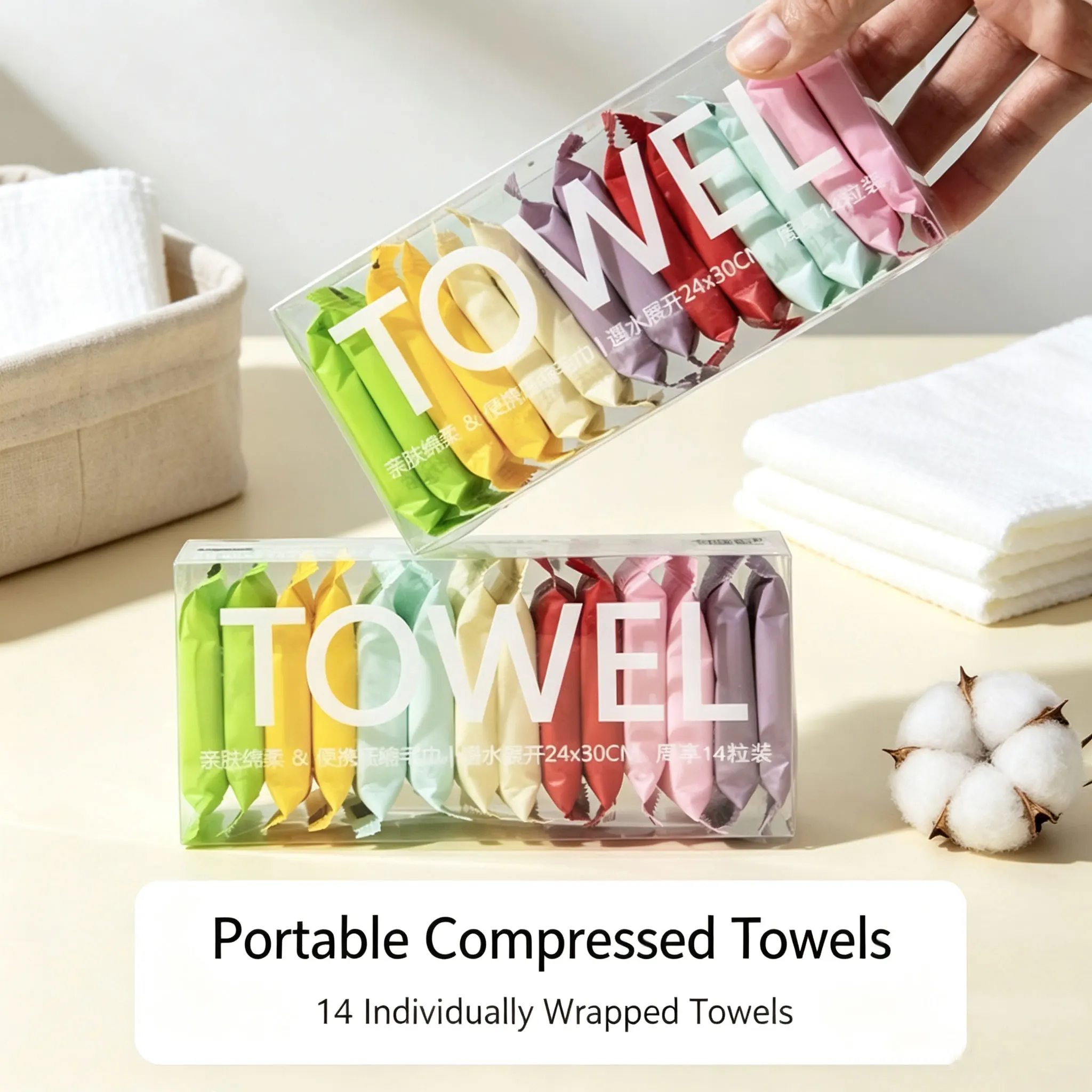 7/14Pcs/Box Compressed Towel Disposable Washcloth Portable Travel Towel Thickened Compressed Face Cleansing Beauty Square Towel
