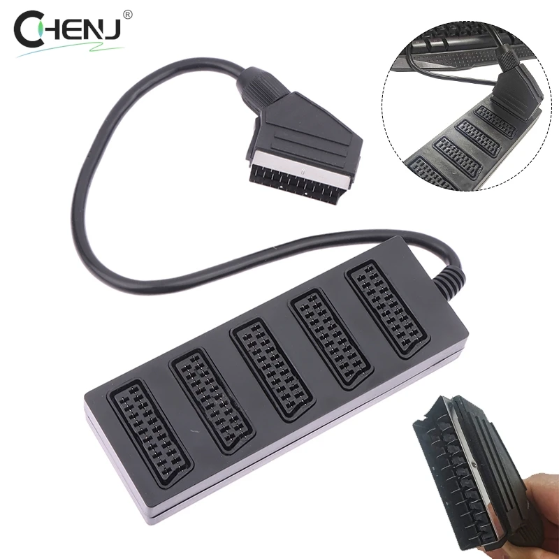 21Pin Scart 5 Way Splitter 21p Scart Male To 5 Female Adapter Connector 5 Road Scart One Divide Into Five Cable Line Accessories