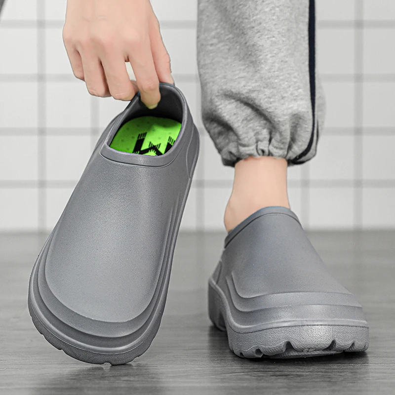 Anti-Slip Chef Schoenen Voor Heren Sneakers 2024 Lente Lichtgewicht Effen Kleur Mannen Werkschoenen Outdoor Platform Eva Slip-On Heren Schoenen