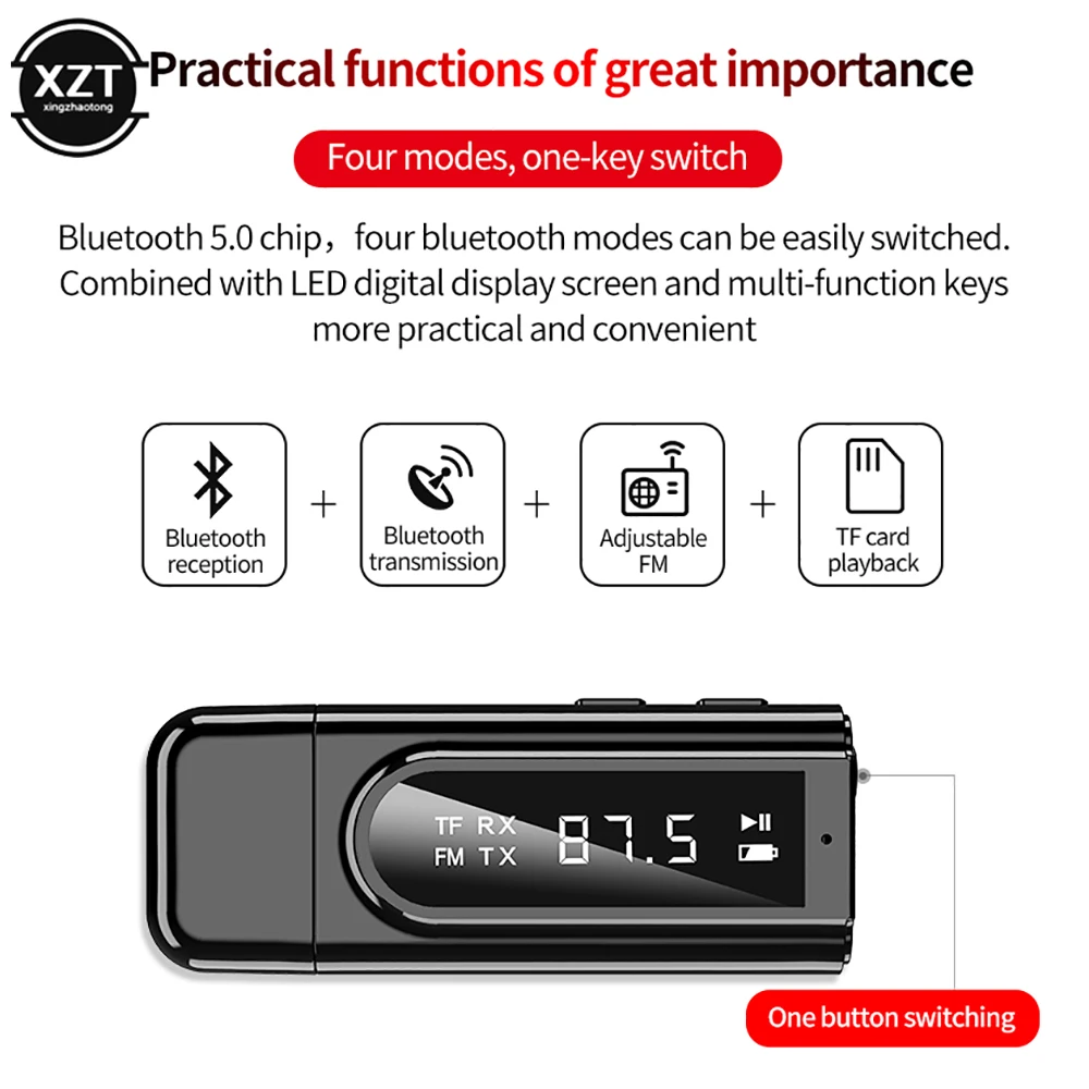 NEWEST 6 In 1 Bluetooth 5.0 USB Receiver Transmitter LED Display MP3 Player Aux Car FM TV PC TF Wireless Audio Stereo Adapter