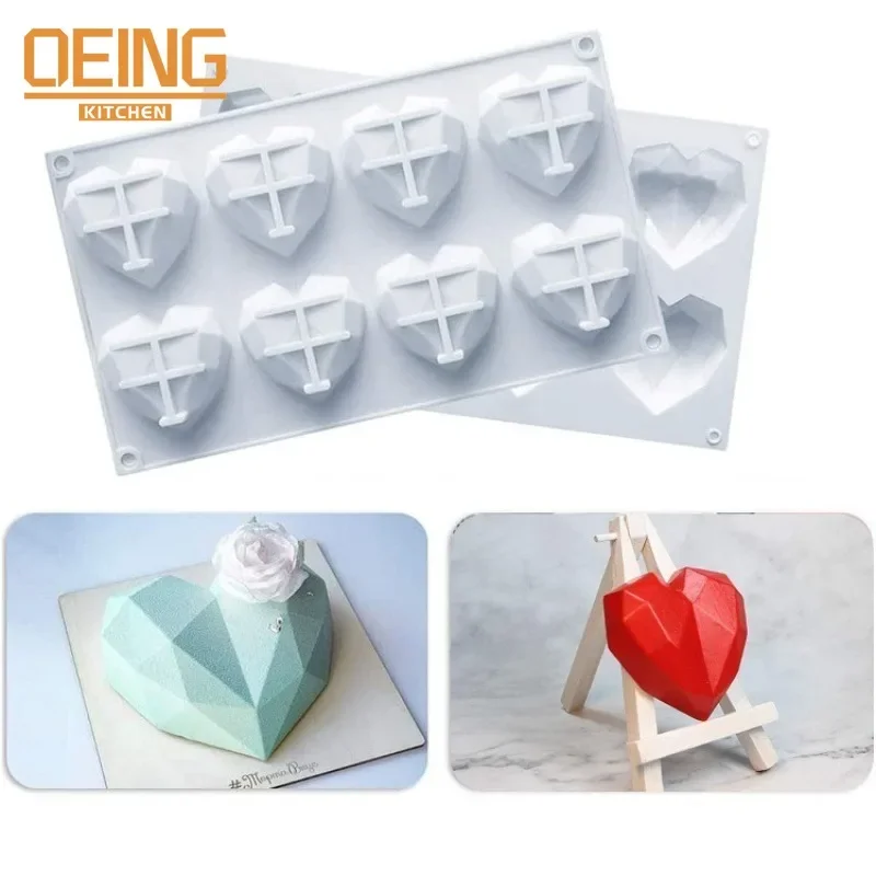 

3D Diamond Heart Silicone Chocolate Mold Pastry Cake Accessories Molds DIY Candy Ice Cubes Biscuit Valentine's Day Baking Mould