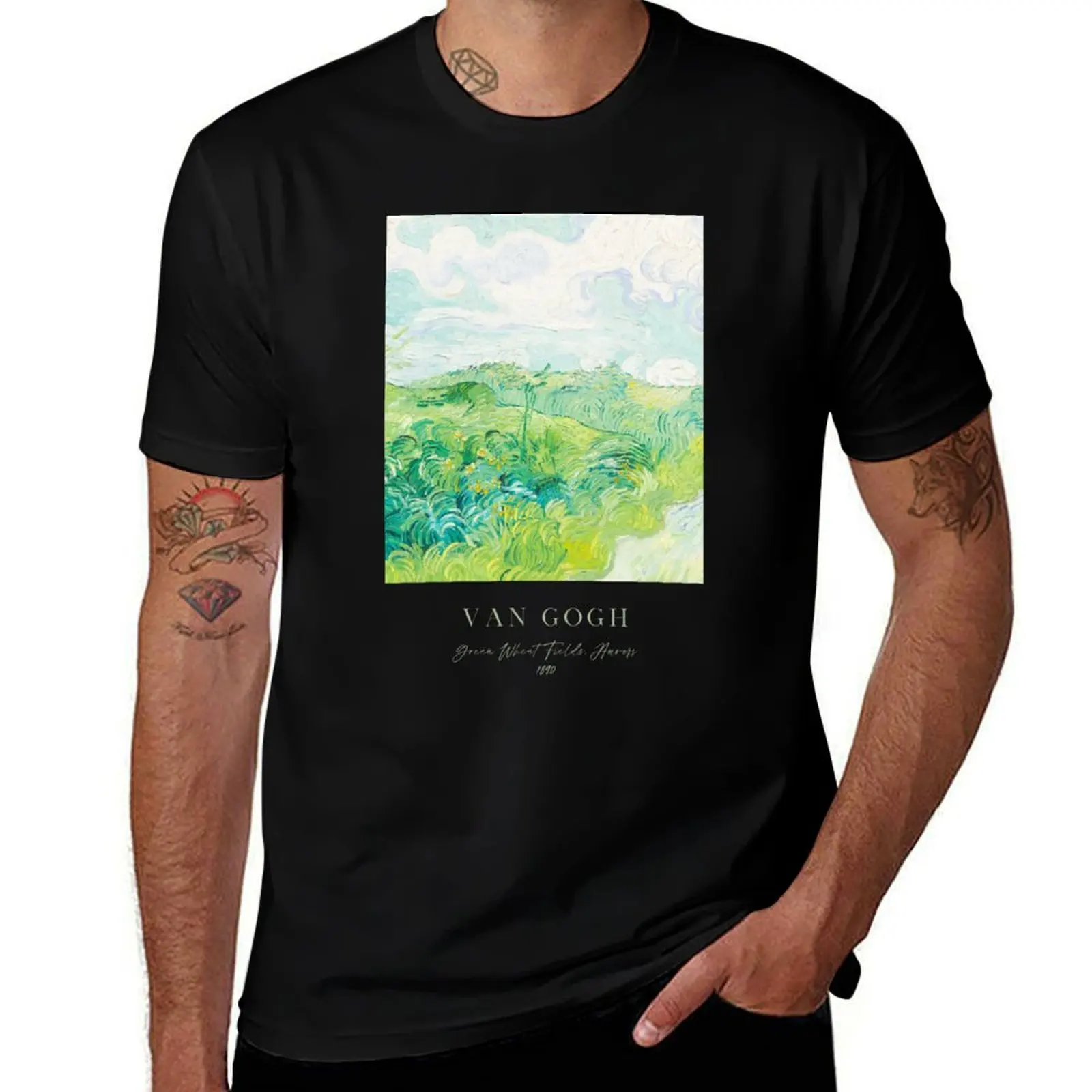 Green Wheat Fields, Auvers by Van Gogh, Sage Green T-Shirt vintage clothes oversized t shirt men workout shirt