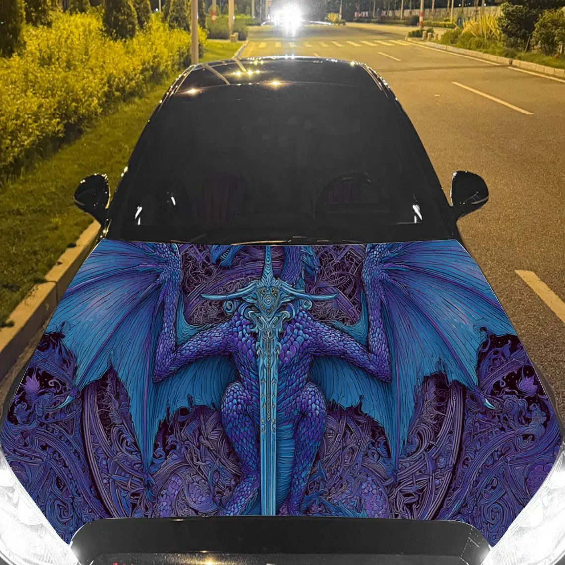 

Graceful Blue - Purple Mythical Beast Car Hood Stickers - Self-Adhesive, Waterproof and Durable Vinyl Wrap, Decorate And Protect
