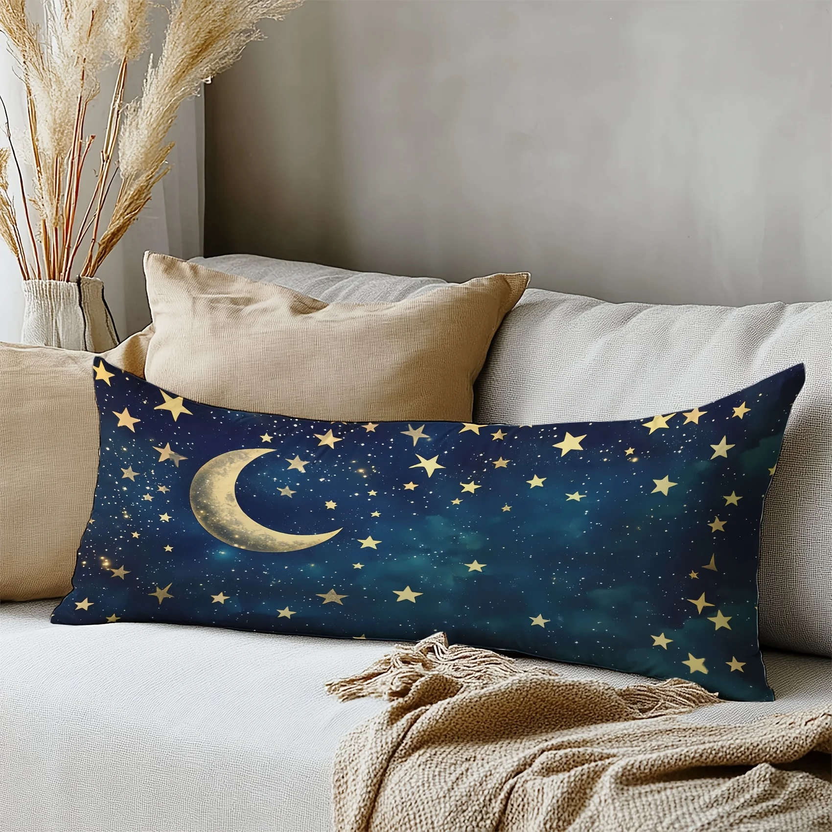 One Sky, Moon, and Stars Design Printed Pillowcase, Measuring 50.8 cm X 137.16 cm, Ideal for Home Decor, Body Pillows, and Bedsi