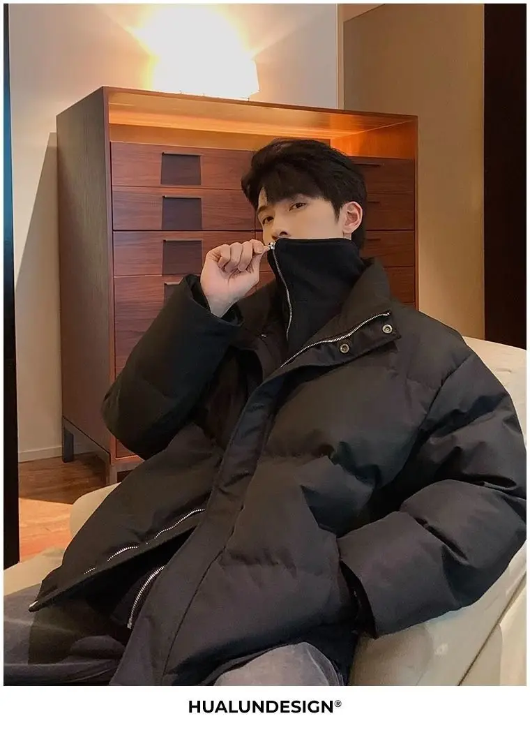 New Fake Two Piece Warm Coats Men Winter Loose Cotton-padded Jackets Men's 2026 Solid Color Pockets Overcoats C919