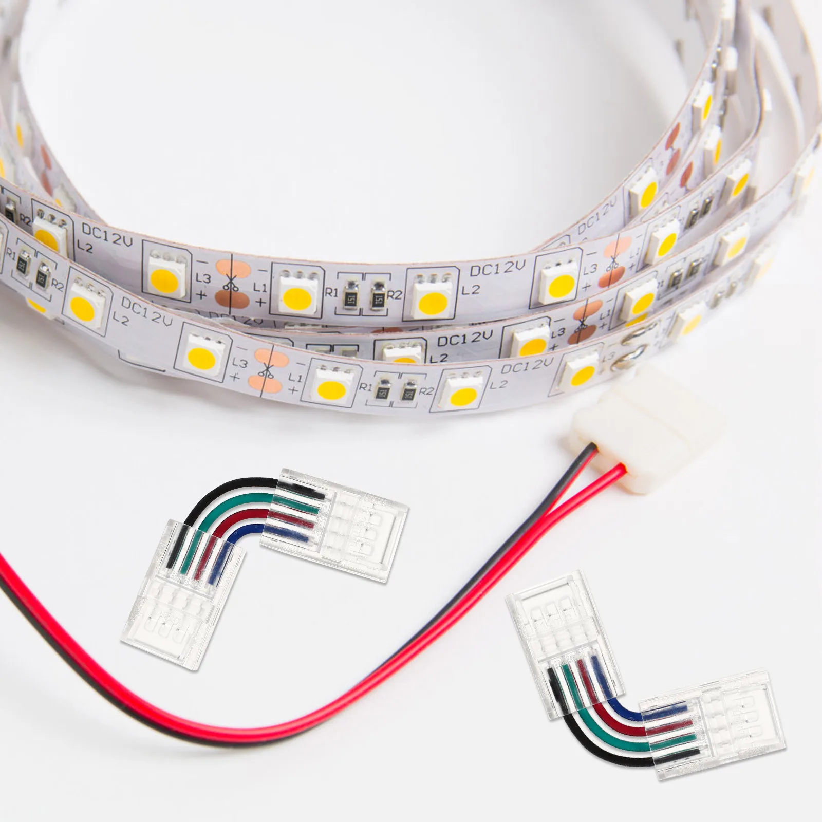 

10Pcs Rgb LED Strip Connectors 10mm Wide Solderless 4-Pin L Shape Adapter for Corner Connection LED Light Connectors