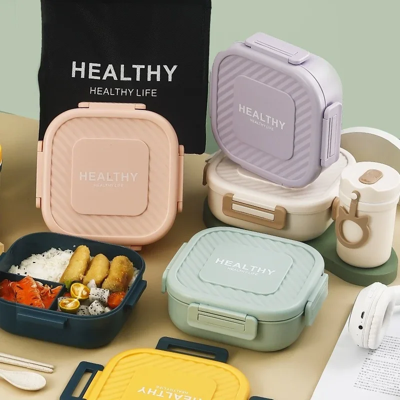 Simple Pupil Japanese Compartment Clasp Lunch Bento Box Office Worker Mess Hall Microwavable Hand Lunch Box Bring Tableware