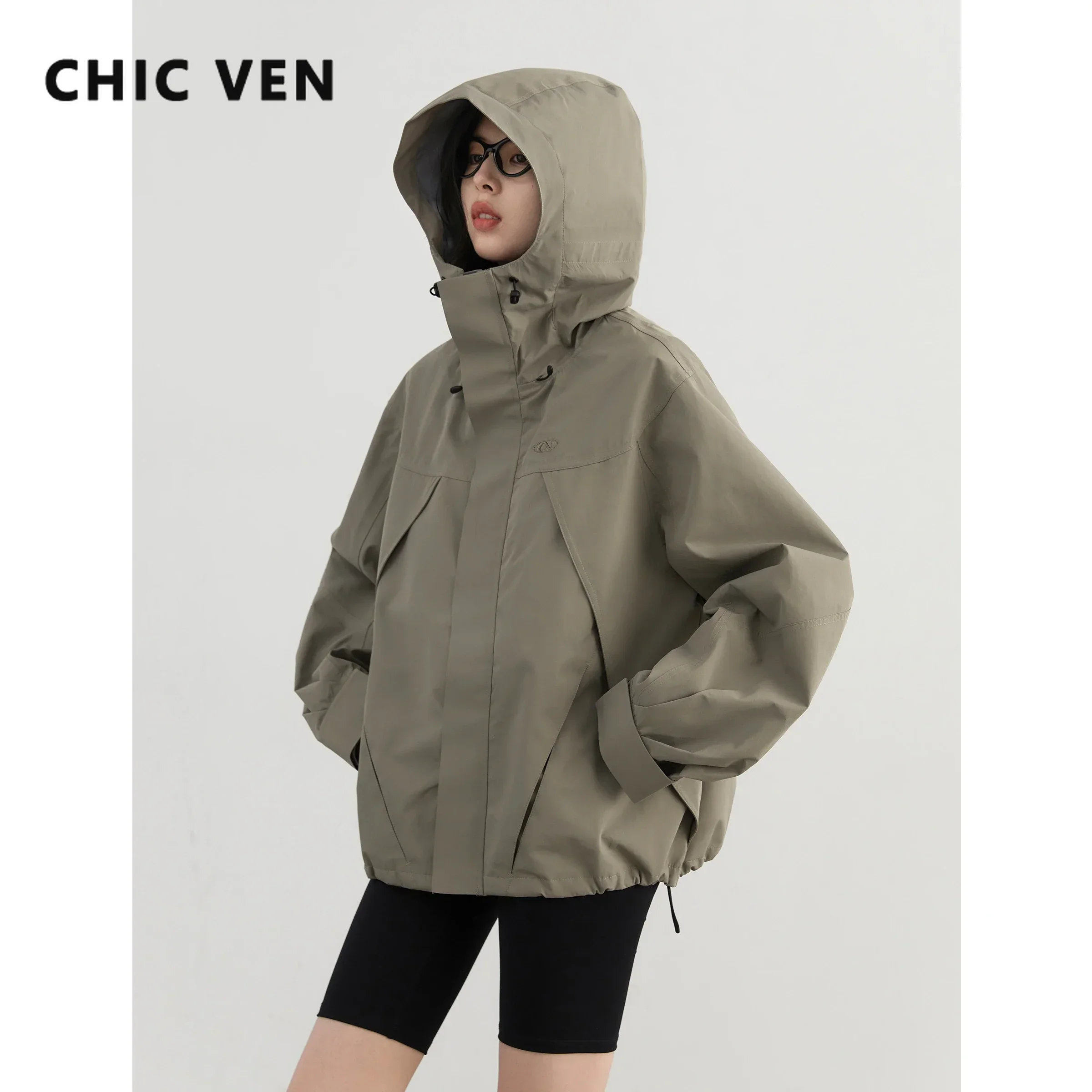 CHIC VEN femmes veste ample décontracté solide Sports de plein air à capuche manteau court coupe-vent femme pardessus automne hiver 2024
