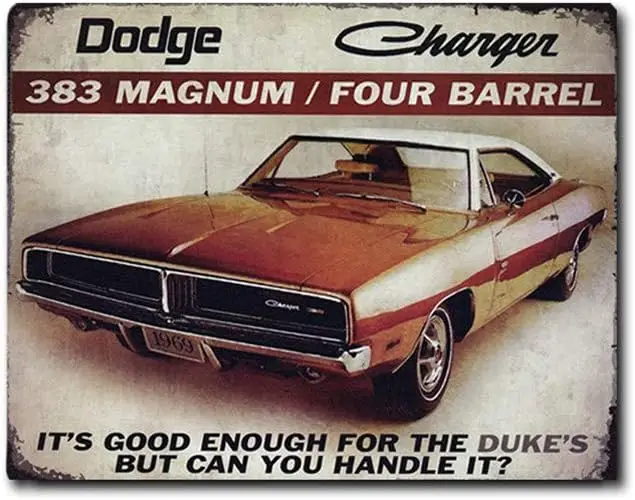 Bundle Charger Dukes Retro Tin Sign Décor - Vintage Inspired Metal Sign Complete with Screws for Hanging to Display in You