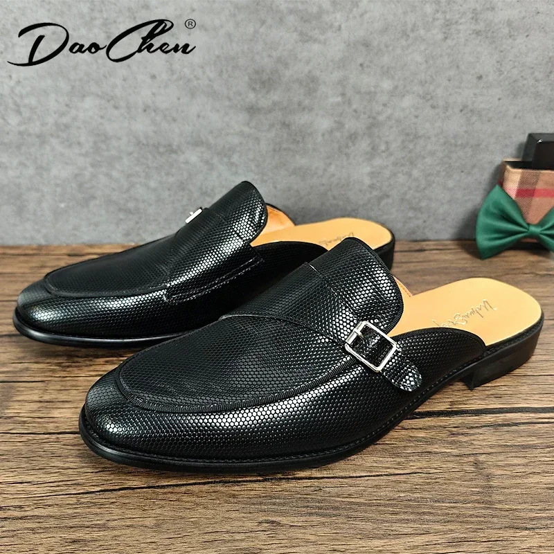 Casual Leather Mules Half Shoes For Men Fur Shoes Designer Luxury Fashion Green Mens Footwear Slides Slippers Sandals Summer