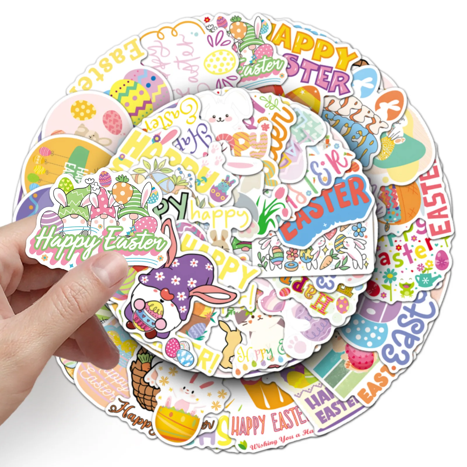 50 Stück Oster-Feiertags-Cartoon-Aufkleber, Niedliche Lustige Hasen-Doodle-Sticker, Kreative Dekorative Wasserflaschen-Aufkleber, Fahrrad-Wasserflaschen-Aufkleber, Wasserfeste Abziehbilder, Spielzeug